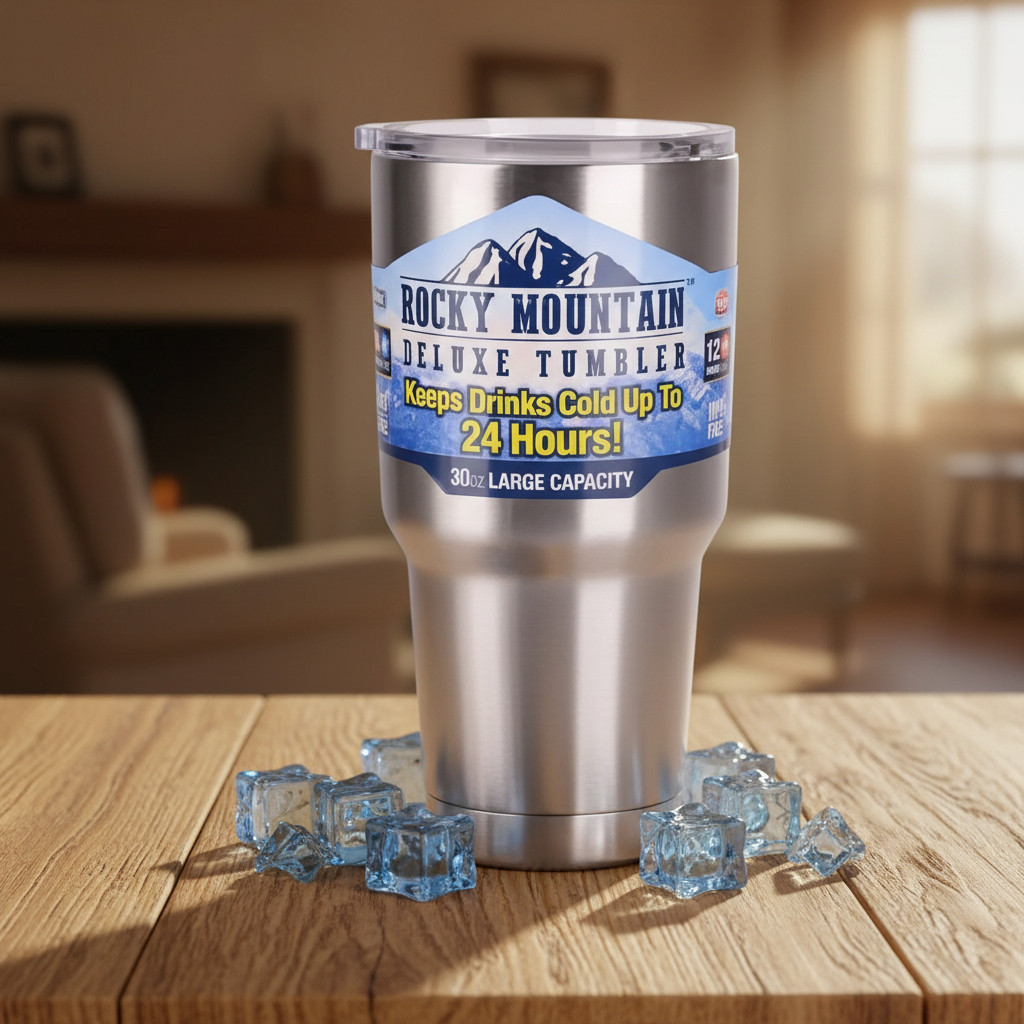 Rocky Mountain Tumbler พร้อมหลอดแปรง  แก้วเก็บความเย็นได้นาน 24ชั่วโมง ขนาด 30 ออนซ์ พร้อมฝา(ใส่หลอด