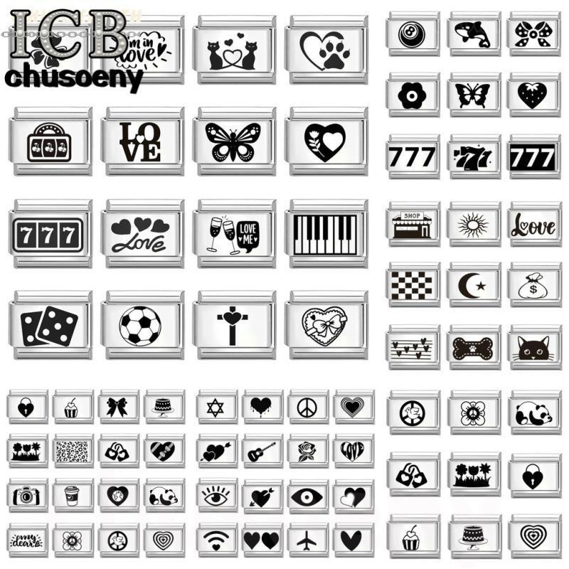 Vintage สีดําสีขาว Love ผีเสื้อดอกไม้ Charm อิตาเลี่ยน Links Fit 9 มม.สร้อยข้อมือ DIY ทําอิตาเลี่ยน Charm สร้อยข้อมือ