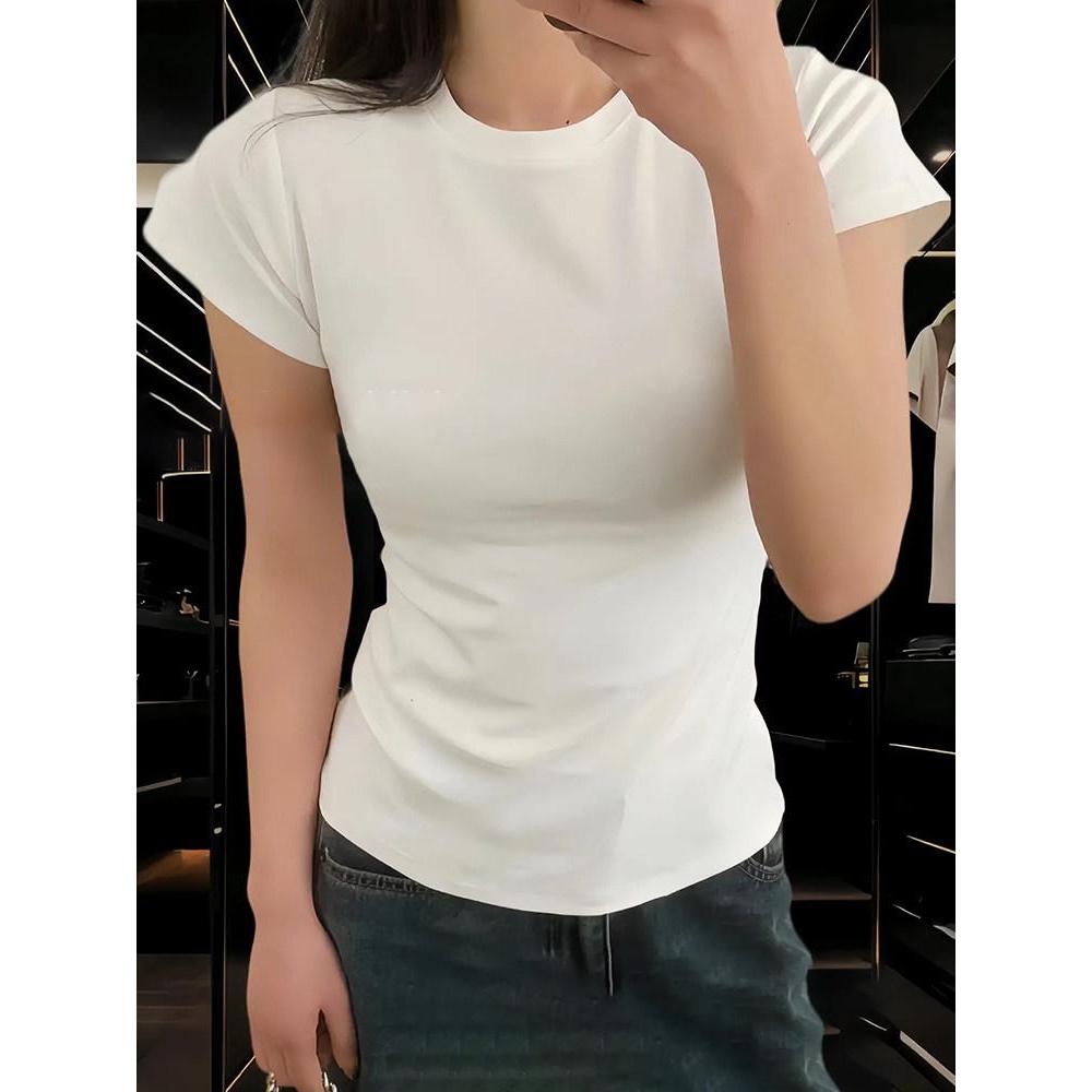 Moses Queen Moses Queen Moses Queen polo Fit ยืด Slimmer ดูฤดูใบไม้ผลิฤดูร้อนด้านในรอบคอแขนสั้นเสื้อ