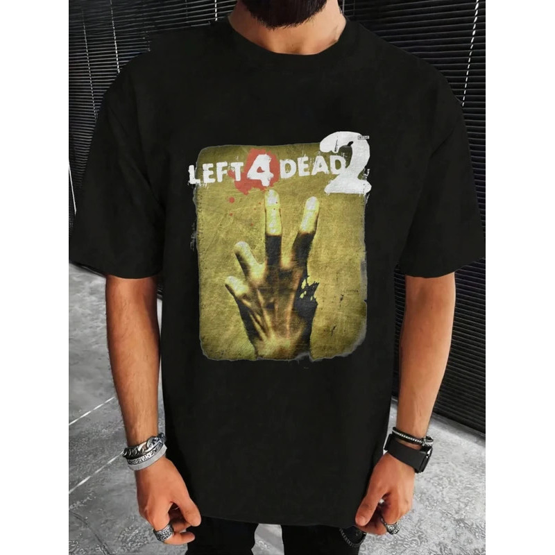 เสื้อยืด Left 4 Dead ขนาด 5.08 ซม. สำหรับผู้ชาย สีดำ พร้อมลายกราฟิก Left 4 Dead ขนาด 5.08 ซม. สีเขีย