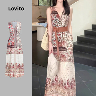 Lovito ชุดเดรสสไตล์โบฮีเมียน เดรสฤดูใบไม้ผลิ/ฤดูร้อนสำหรับผู…