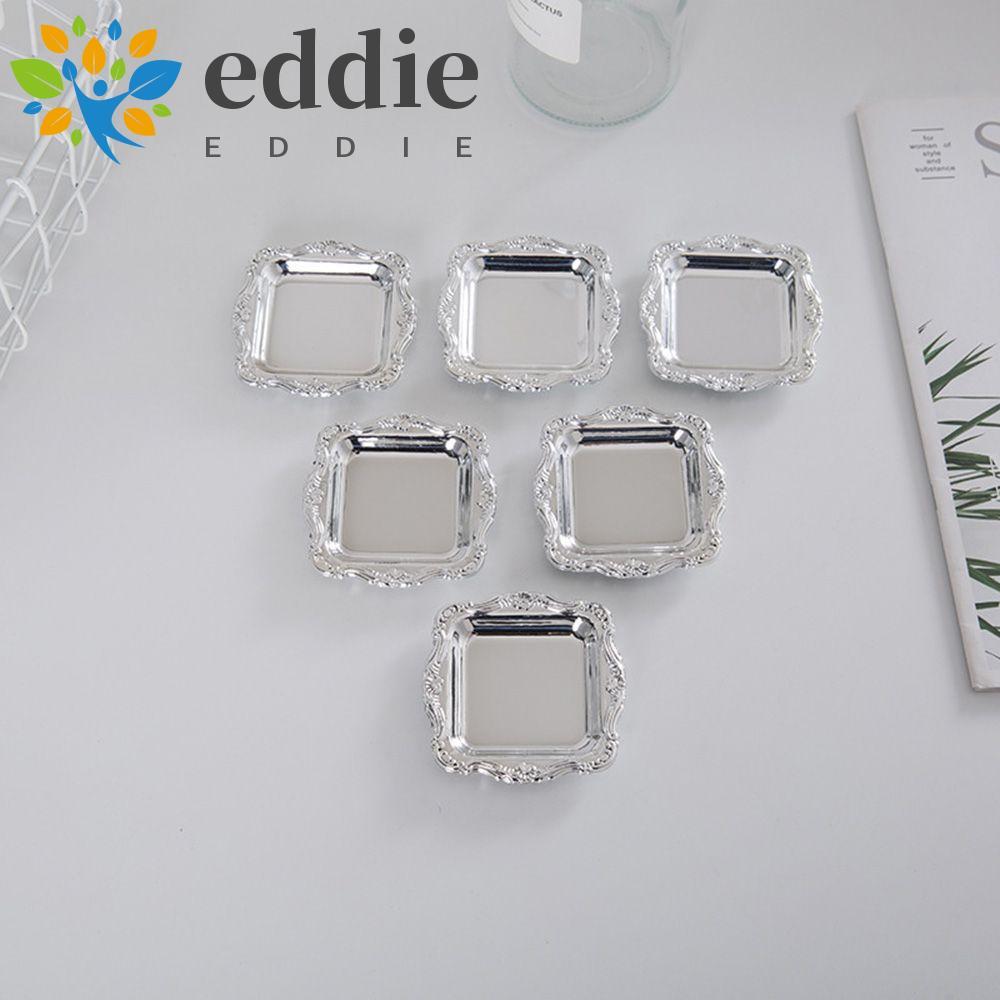 EDIE ถาดพลาสติก Mini สําหรับตกแต่งบ้านจานเค้กซิลเวอร์โกลด์ที่เก็บขนม