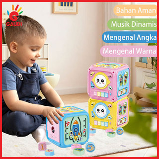 Gaudi Mainan Edukasi Anak 6 Sisi Edukasi Keluar Musik & Lampu Puzzle Abjad Sensorik Motorik