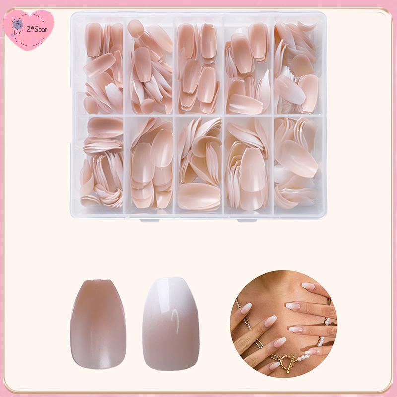 Z * Star 120/240/360 ชิ้น/กล่อง Glossy Soft Gel สีชมพู French Nail Tips Medium Almond White Simple P