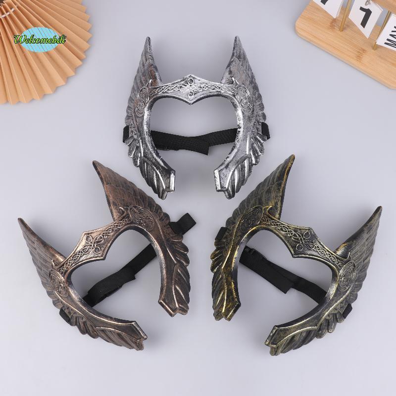 [WLB-t] หน้ากากครึ่งหน้าสไตล์ไวกิ้งพลาสติกหน้ากากอะนิเมะหมวกกันน็อคหน้ากากคอสเพลย์ฮาโลวีนเครื่องแต่ง