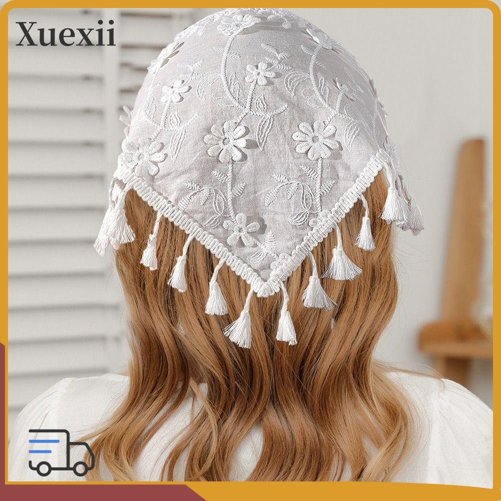 XUEXII Wrap Scarf, Cloth Openwork Lace Triangle Hair Head, Head Scarf