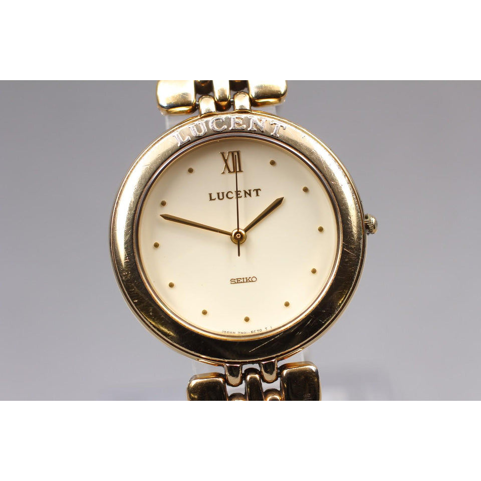 Vintage 1991 [exc+5] seiko lucent 7n01-6c50 gold roman 30mm qz men's watch japan