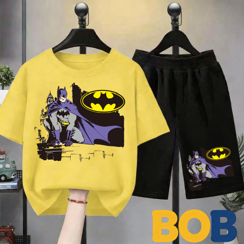【จัดส่งไทย】2ชิ้น BOB ชุดเสื้อผ้าเด็ก มาร์เวล แบทแมน แขนสั้น ผสมฝ้าย ฮีโร่ สำหรับเด็กผู้ชาย#8