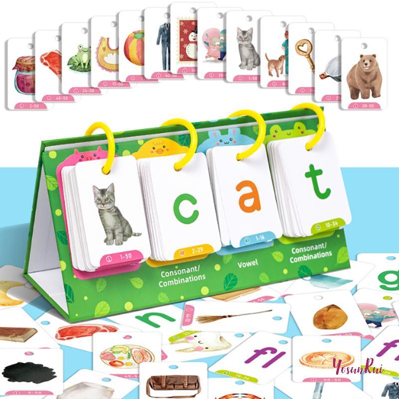YosunRui] Kids CVC Words Flashcards Phonics Flip Chart Word Builder Sight Words กิจกรรมการเรียนรู้เค