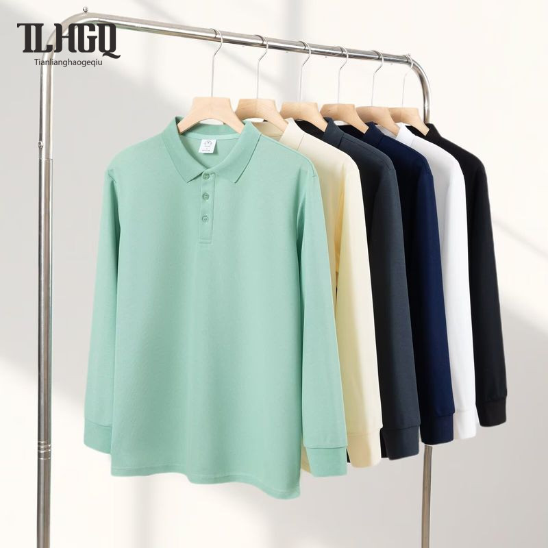 TLHGQ เสื้อโปโลผู้ชายสำหรับฤดูใบไม้ร่วง แขนยาว สไตล์อูร์บัน สีดำ สวมใส่ง่าย