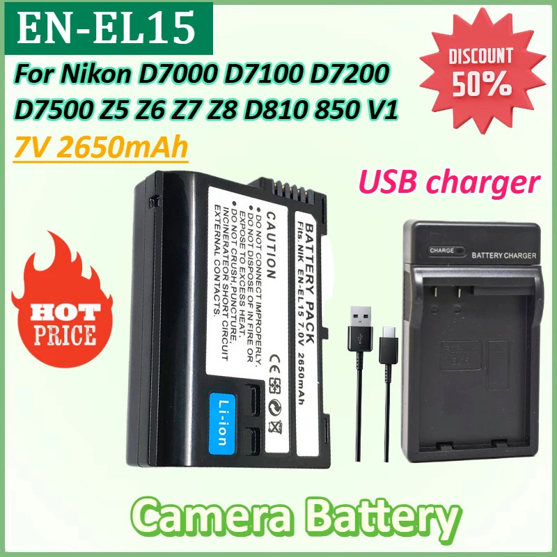 EN-EL15 7V 2650mAh ล่าสุดถอดรหัสแบตเตอรี่กล้องสําหรับ Nikon D7000 D7100 D7200 D7500 Z5 Z6 Z7 Z8 II 2