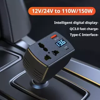 150W Car Charger รถบรรทุกติดตั้งอินเวอร์เตอร์ 12 V/24 V To AC 220 V Multi-function รถอินเวอร์เตอร์พร้อมจอแสดงผล QC3.0 USB Chargers รถ Accession
