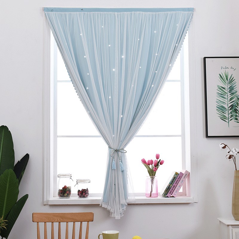 Influencer Curtain สินค้าสําเร็จรูปการติดตั้งแบบเจาะฟรี Velcro Stick#网红窗帘成品免打孔安装魔术贴粘贴遮光卧室飘窗纱帘简易特价清仓2