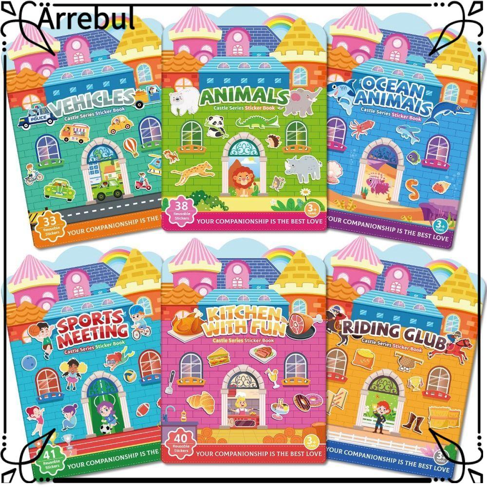 AREBUL Jelly Sticker Silent Book, Cartoon Multicolor Quiet Book,Reusable Multi-theme Animal Vehicle 