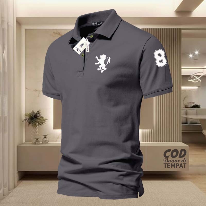 Lion Collar POLO T-Shirt 8 White Text Adult Collar Shirt / Wangki Mens Polo Unisex Shirt