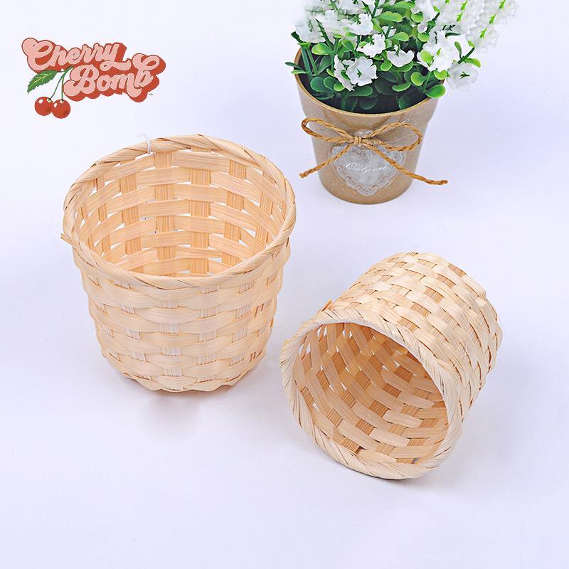 ระเบิดเชอร์รี่> ใหม่ทําด้วยมือไม้ไผ่หม้อ Wier ตะกร้าฟาง Patchwork Wier หวาย Seagrass Storage Organiz