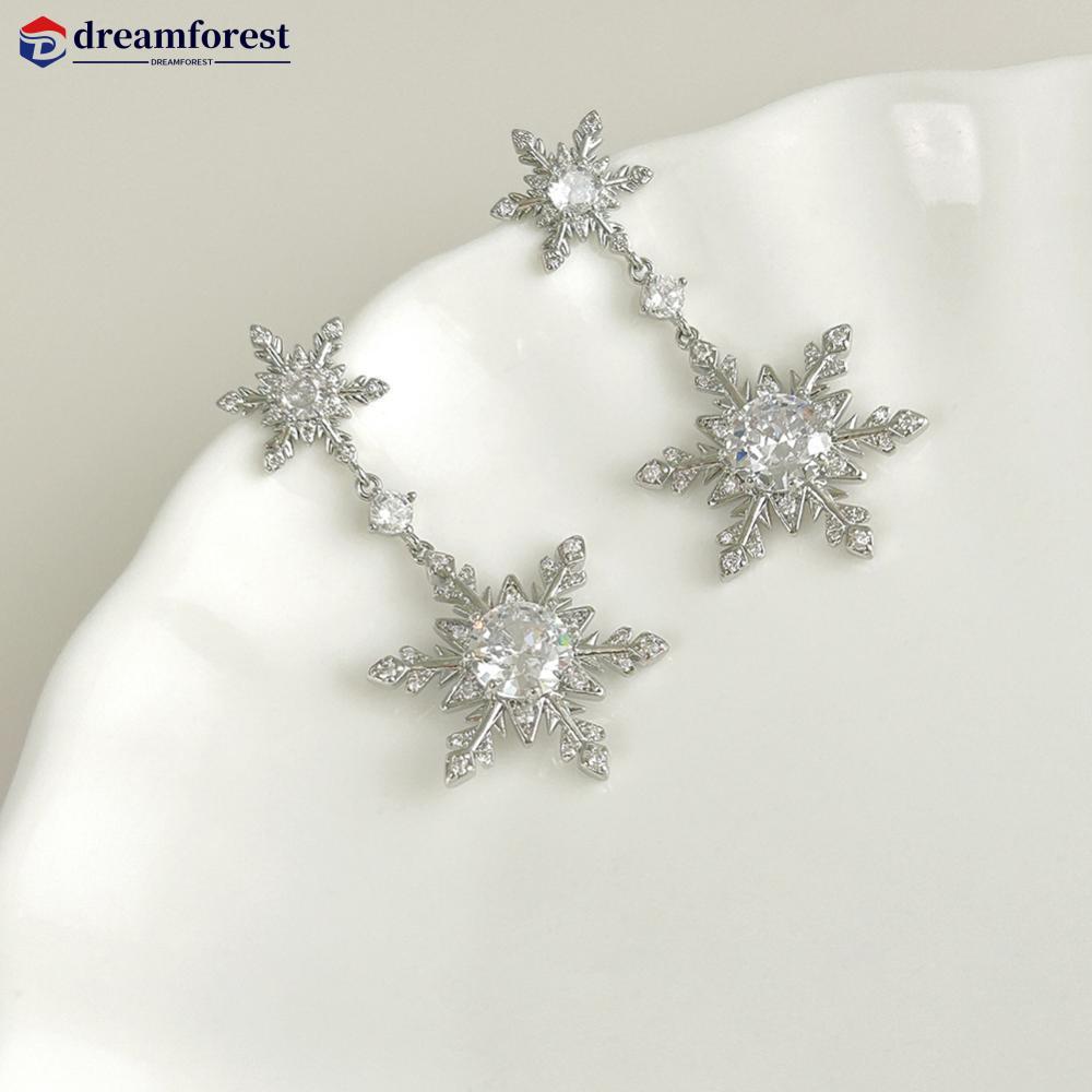 DFS เกล็ดหิมะประกายเพทาย ต่างหูและสร้อยคอมุกเทียม เพชรสังเคราะห์ สำหรับผู้หญิง