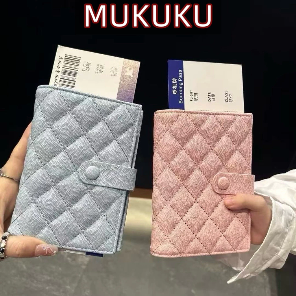 MUKUKU ซองใส่หนังสือเดินทางลายตาราง มีช่องใส่บัตรครบหลายใบ หนัง PU ดีไซน์บาง