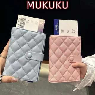 MUKUKU ซองใส่หนังสือเดินทางลายตาราง มีช่องใส่บัตรครบหลายใบ หนัง PU ดีไซน์บาง