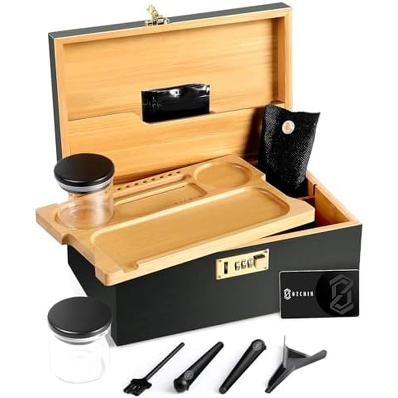 OZZHIN กล่องไม้ไผ่ขนาดใหญ่พร้อมล็อคผสมกล่องตกแต่งสําหรับบ้านของขวัญที่ดี Choice Storage Lockbox พร้อ