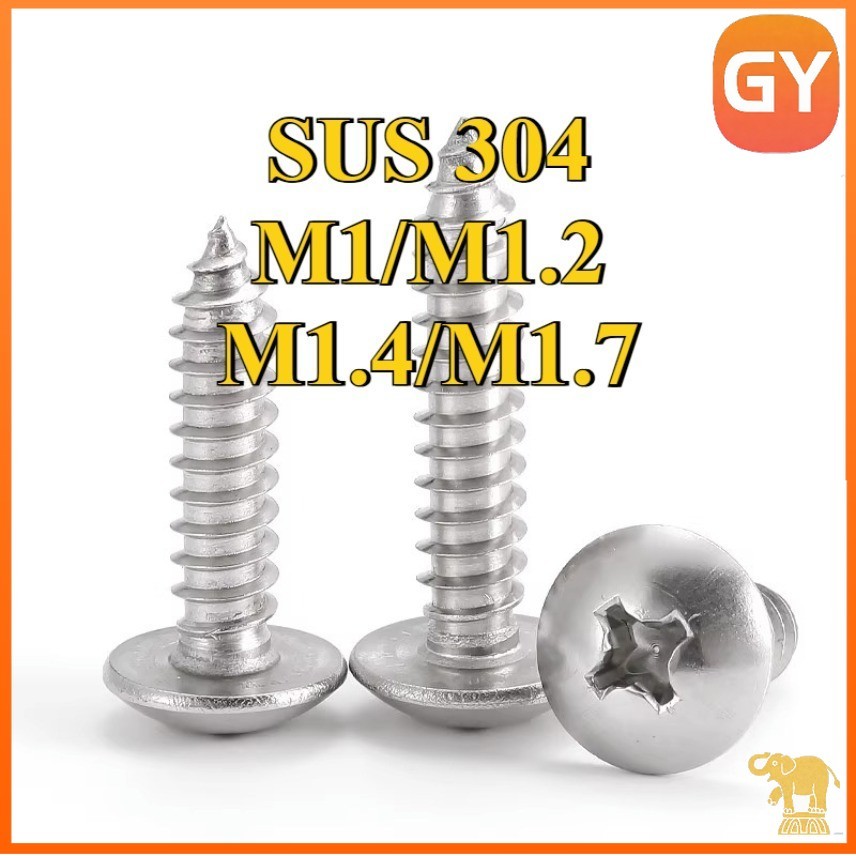 น็อต สกรู หัวกลม แฉก P+ เกลียวมิล M1/M1.2/M1.4/M1.7 สแตนเลส 304 เกลียวปล่อย SUS304 GB845 [GYYY-TG]