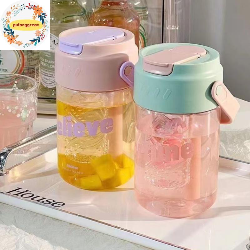 Pufanggreat 600/800ml ความจุขนาดใหญ่ขวดน้ํากีฬาพร้อมฟางซ่อนแบบพกพาปิดผนึกถ้วยพลาสติกป้องกันการรั่วท่องเที่ยวกลางแจ้ง Camping TH