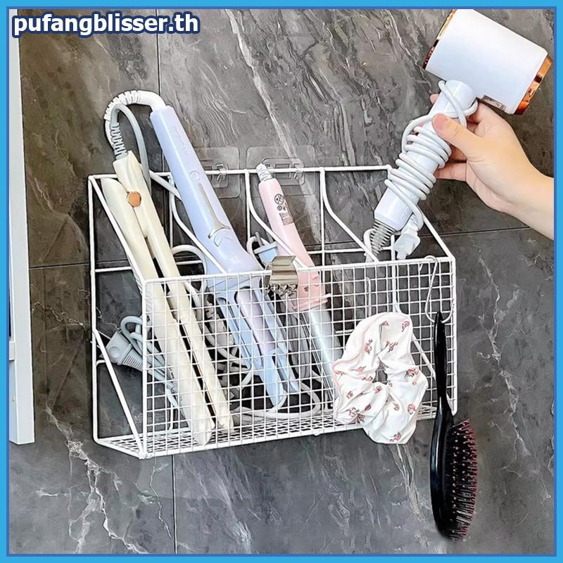PUSER ติดผนังเครื่องเป่าผมผู้ถือเหล็กดัดผมเครื่องมือจัดแต่งทรงผมออแกไนเซอร์พร้อมชั้นวางตะขอที่เก็บของอเนกประสงค์ Ra.