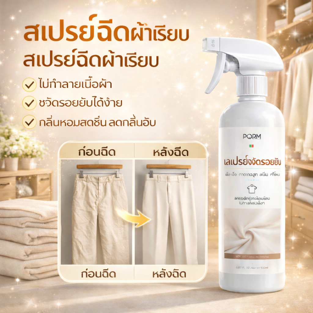 สเปรย์ฉีดผ้าเรียบ สเปรย์ฉีดผ้าเรียบ ลดรอยยับ โดยไม่ต้องรีด