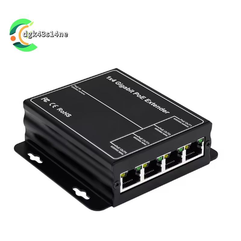 [ขายร้อน D4]4 พอร์ต Gigabit POE Extender 100/1000Mbps 90W 1in 4 Out PoE Repeater DIN Rail Network VL