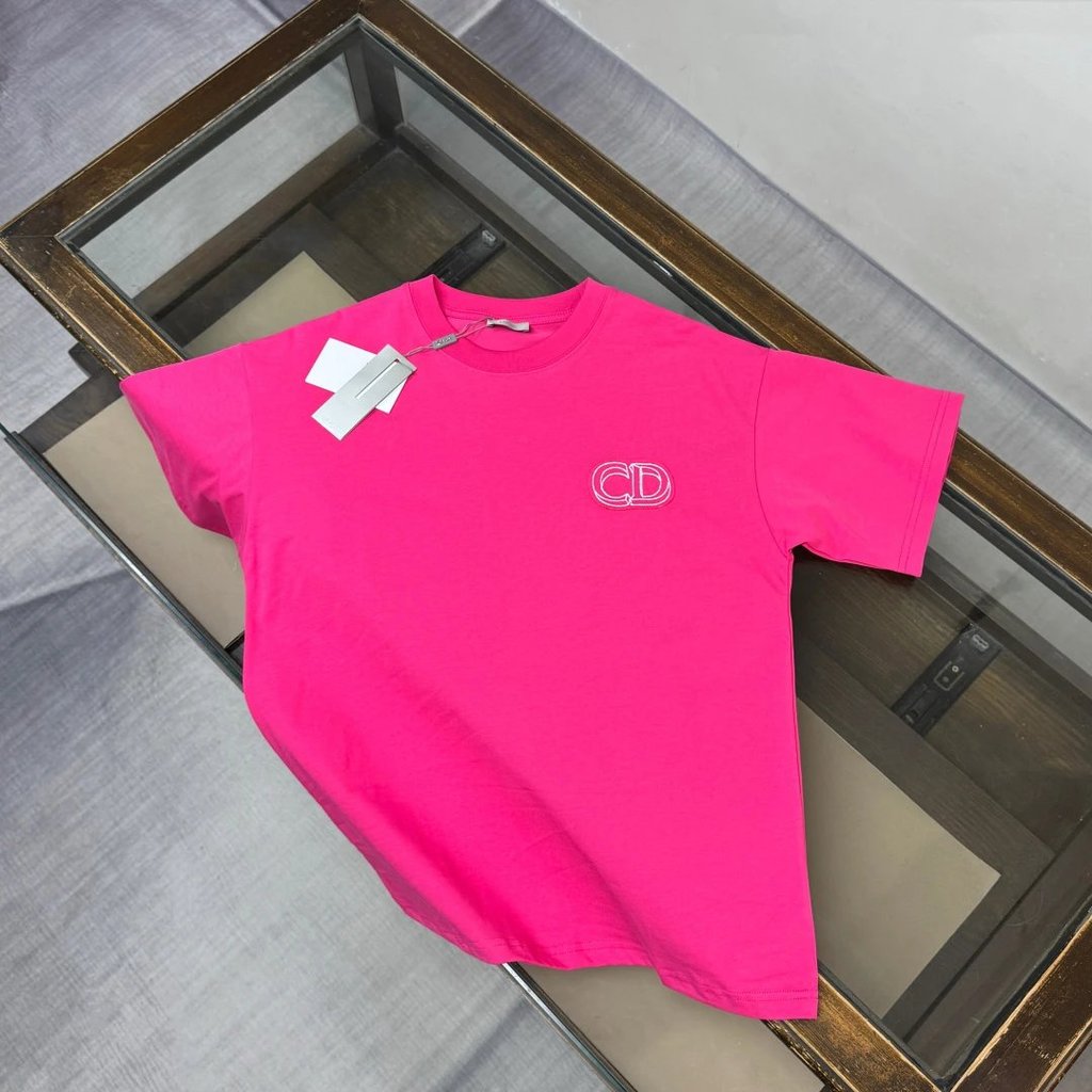 เสื้อยืด Dior ผ้าฝ้ายแท้ ออกแบบลายปักโลโก้รอบคอดีไซน์แขนครึ่ง