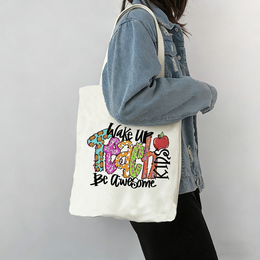 Teacher Tote Bag Wake Up สอน Be Awesome Canvas Bag