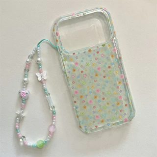 สําหรับ iphone Case 17 Pro Max 16 Pro Max 15 Pro Max เคสโทรศัพท์ลายดอกไม้สีเขียวโปร่งแสง