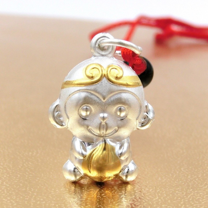 New Product#Monkey Year Zodiac Pendant 999Pure silver monkey pendant silver necklace for women with 