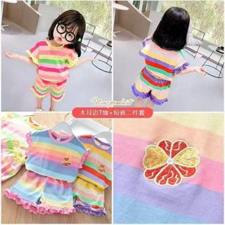 FZ02 เสื้อผ้าเด็กฤดูร้อนชุดสาวรุ้งชุดฤดูร้อนเด็กเล็กและเด็กเ…