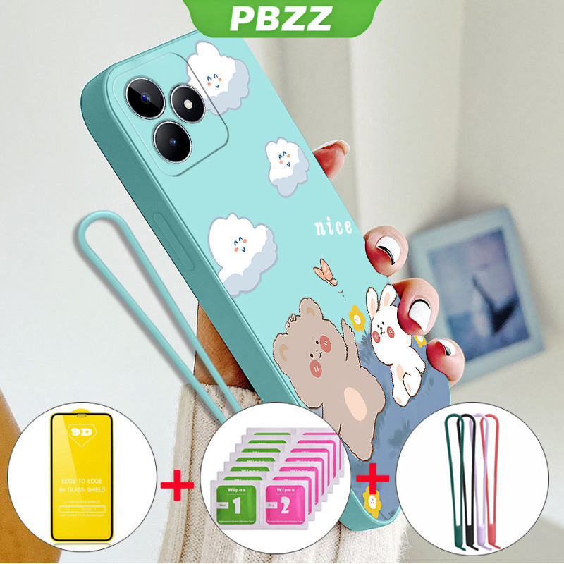 PBZZ เคสสําหรับRealme c71 Realme c75 4G C75X c61 c65 c67 c63 หมายเหตุ 60 60x 50 c53 c51 c55 4Gเคสโทรศัพท์Softcaseกันกระแทกออกแบบใหม่ความงามการ์ตูนหมีกระต่ายYTMXX01