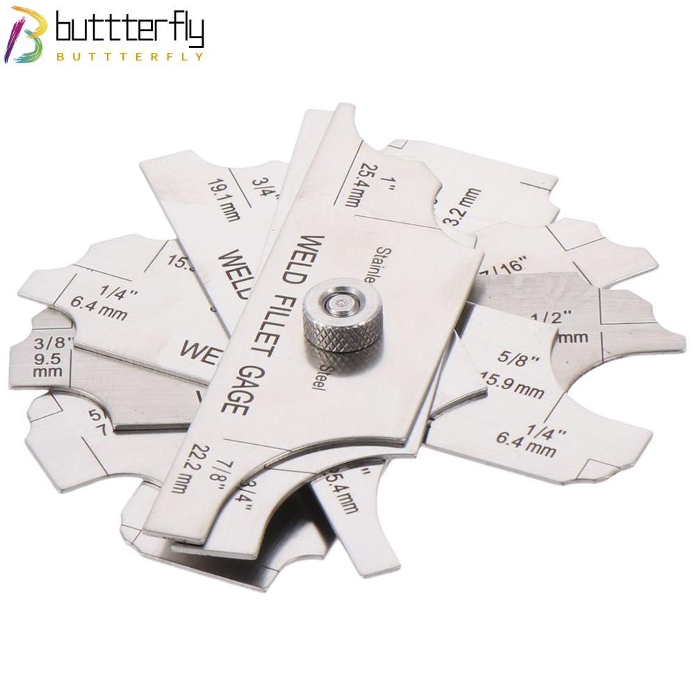 BUTTTERFLY 7PCS Weld Fillet Gages ชุด, โลหะ MM & นิ้วเครื่องวัดเชื่อม Ulnar MG-11 1/8-1 การทดสอบการต