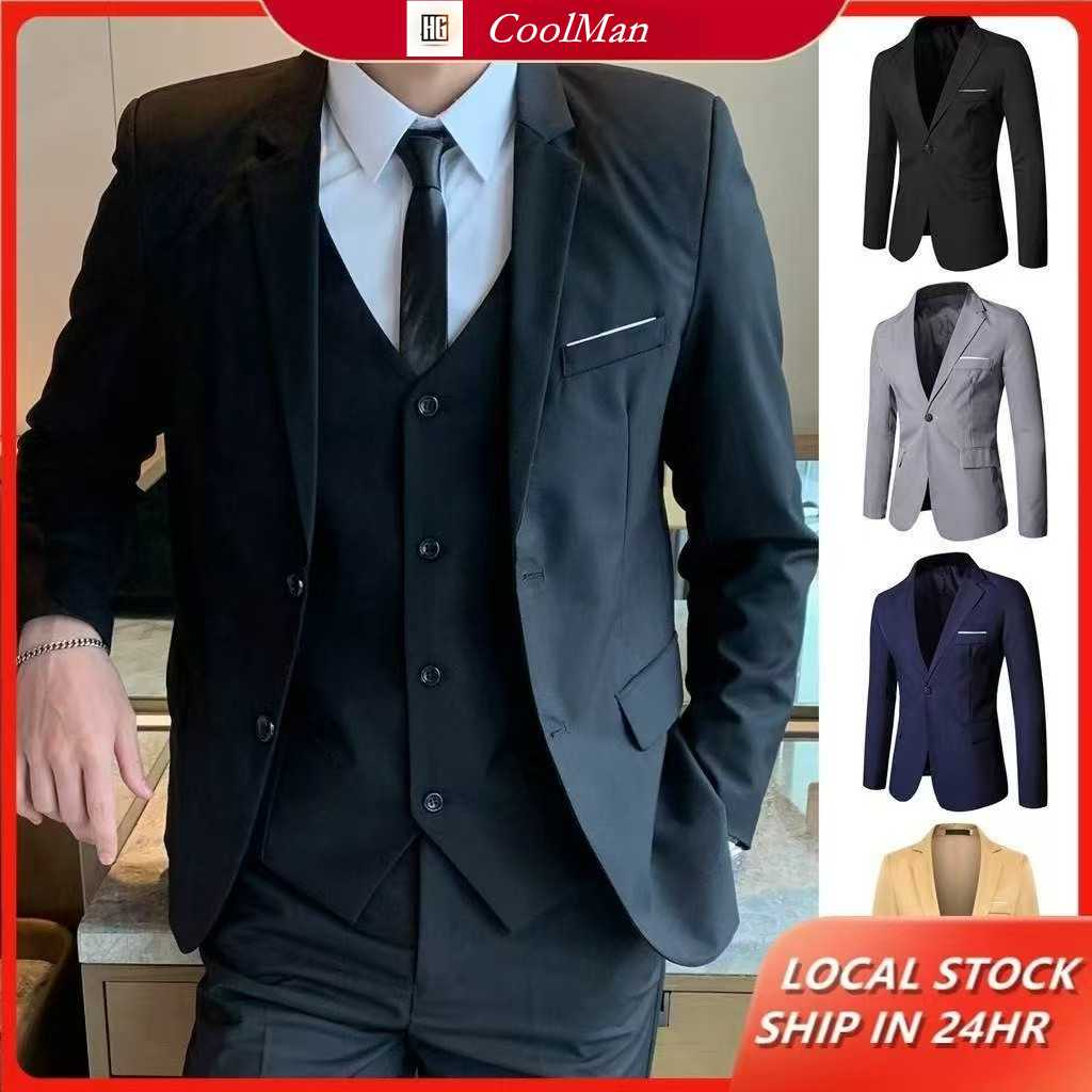 ชุดธุรกิจอย่างเป็นทางการของผู้ชายพรีเมี่ยมสีดำ Slim Fit Blazer ชุดแต่งงาน Tuxedo เหมาะสำหรับโอกาสใด ๆ สำหรับผู้ชาย
