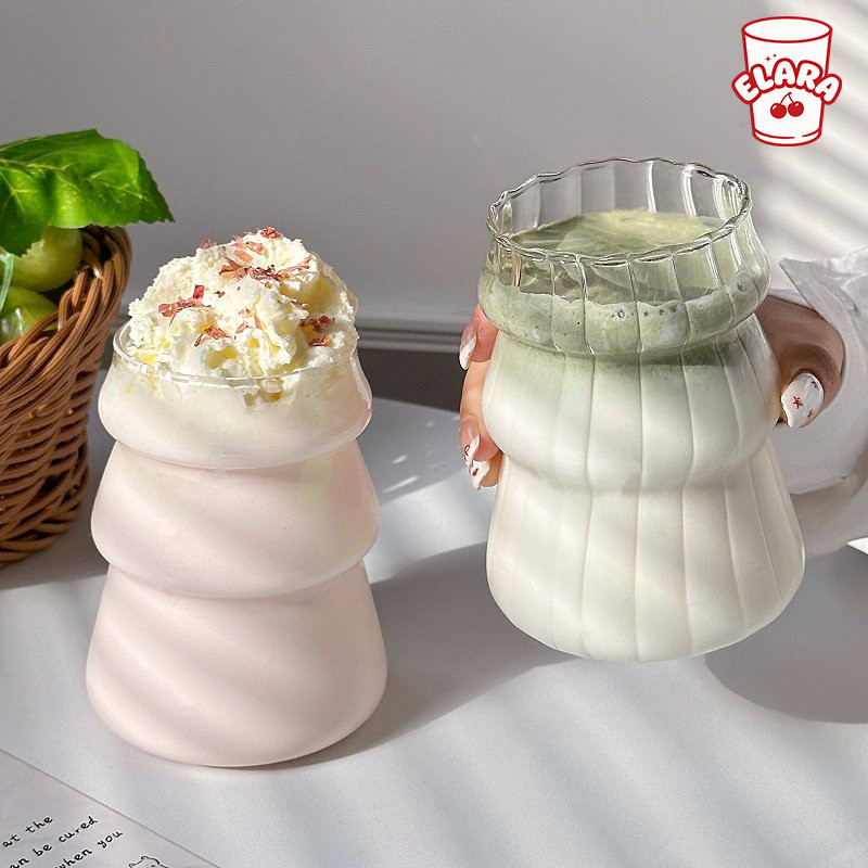 แก้วกระจก 500ml รูปทรงลูกข้าวโพด | มีลายตีน/ล้างเปล่า | แก้วกาแฟเย็น ชาเย็น น้ำผลไม้ สไตล์อินสตา