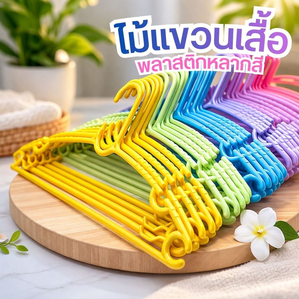 H10✨ ไม้แขวนเสื้อพลาสติกหลากสี ไม้แขวนผ้าหนาพิเศษ แพ็ค 10 ชิ้น✨ by innotrend