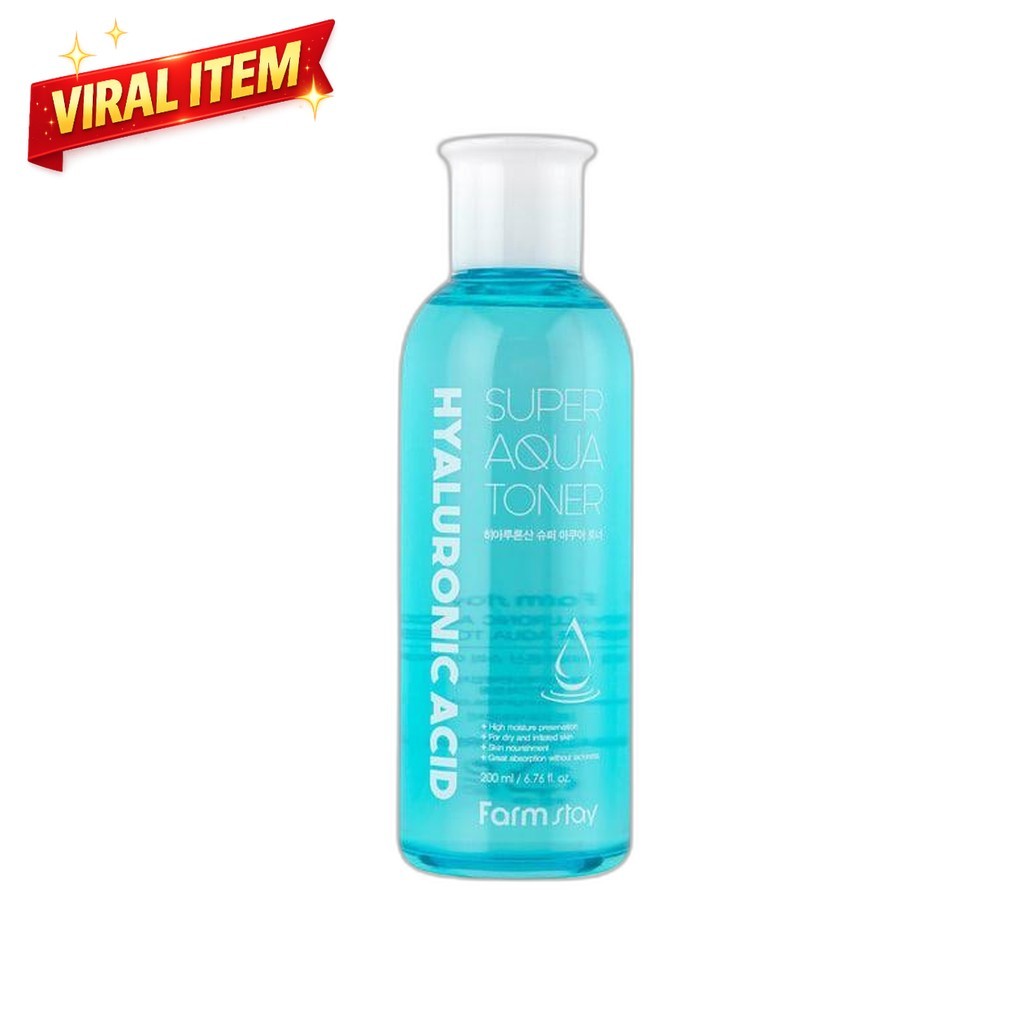 [Farmstay] Hyaluronic Acid Super Aqua Toner 200ml / โทนเนอร์เกาหลี / สูตร Aqua / ของแท้ 100% โดย Glo