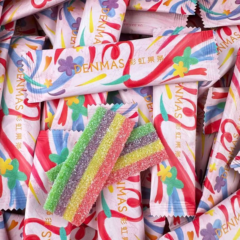 UK DENMAS DENMAS Rainbow Fruit Bar Long Sour Sand Gummy Influencer Casual Snacks Wedding Candy Candy