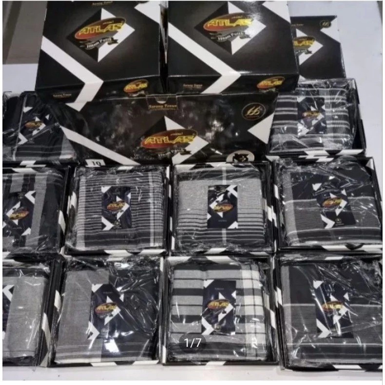 ATLAS BLACK PELIKAT CLOTH - เย็บผ้าโสร่งผู้ชายผู้ใหญ่ ผ้าละหมาด ผ้าสีดําและสีขาว ผ้า Pelikat