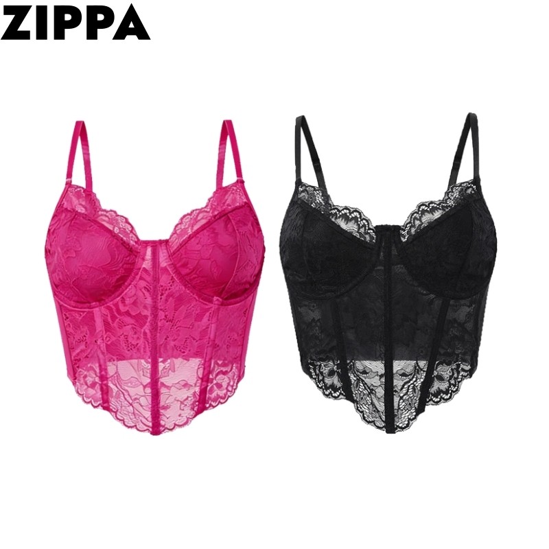 ZIPPA 'พร้อมส่ง' เสื้อสายเดี่ยว ไม่มีฟองน้ำ สายปรับได้ ลูกไม้เซ็กซี่ FY900