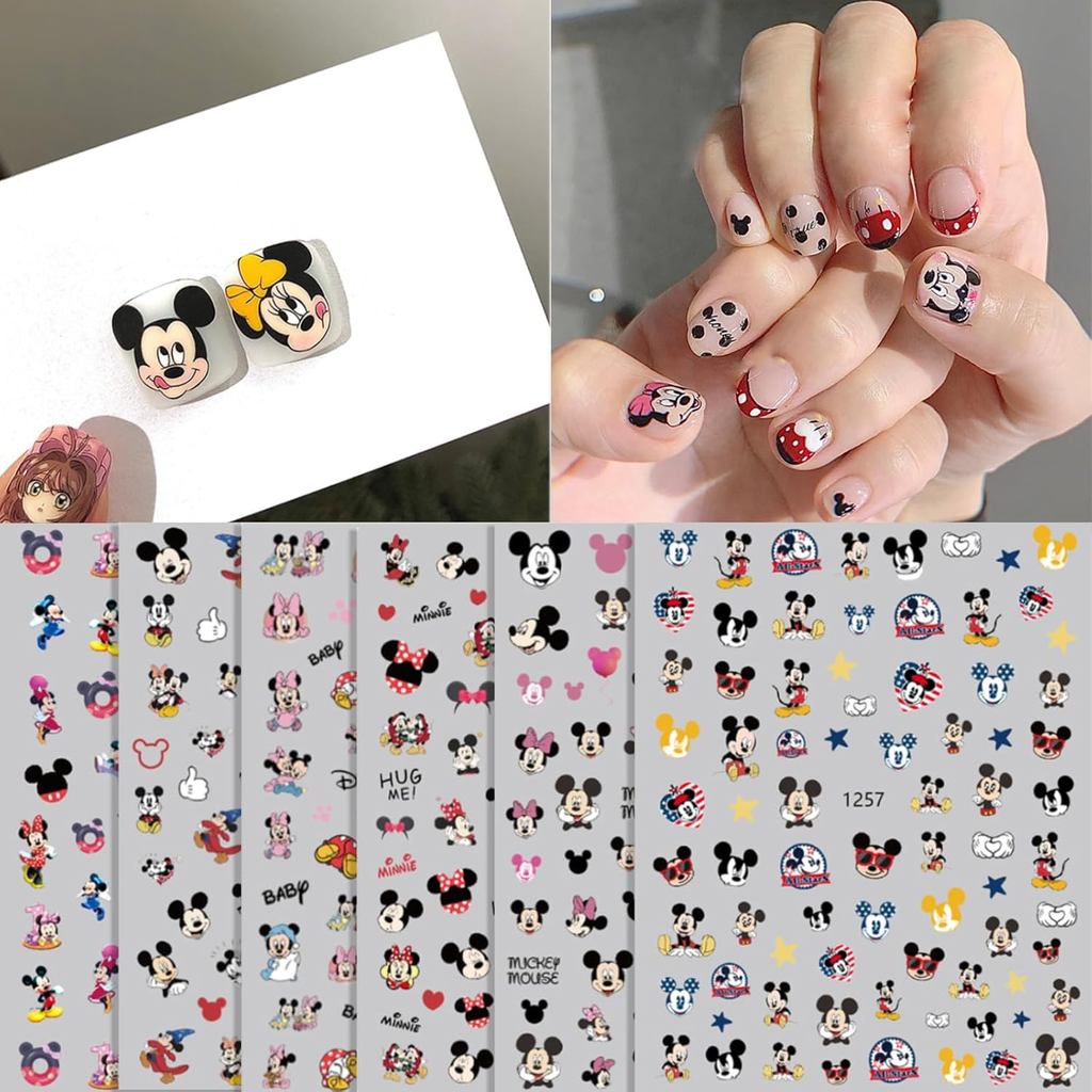 6 ชิ้น 3D เมาส์เล็บสติกเกอร์น่ารัก Kawaii การ์ตูนเล็บ Stikers Self-Adhesive เล็บ Decals สําหรับผู้หญ