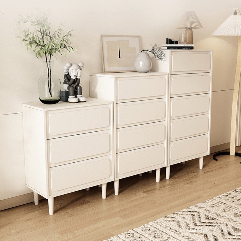 Wind Locker Cream Locker ข้างเตียงห้องนอนลิ้นชัก Locker ลิ้นชักไม้เนื้อแข็ง Checker Locker Storage ห