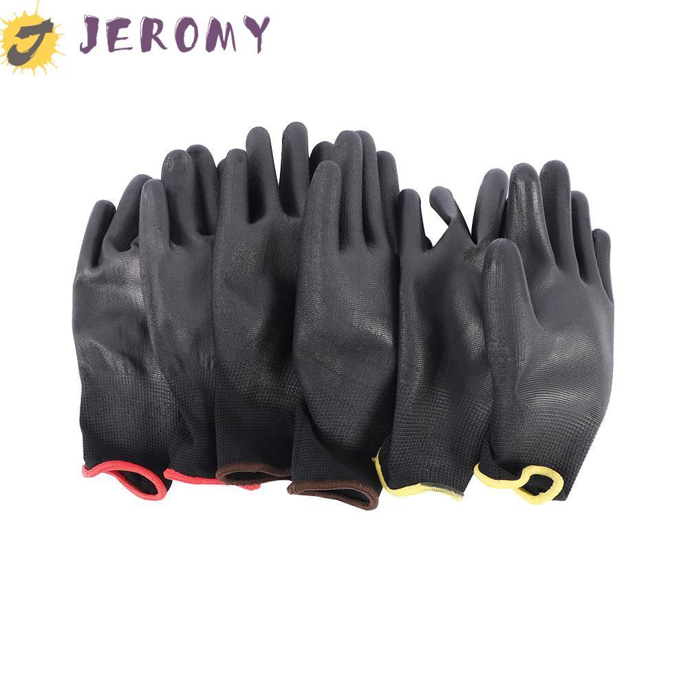 JEROMY ถุงมือนิรภัย PU Grip Nylon 6 คู่ ถุงมือทํางานแบบเคลือบ