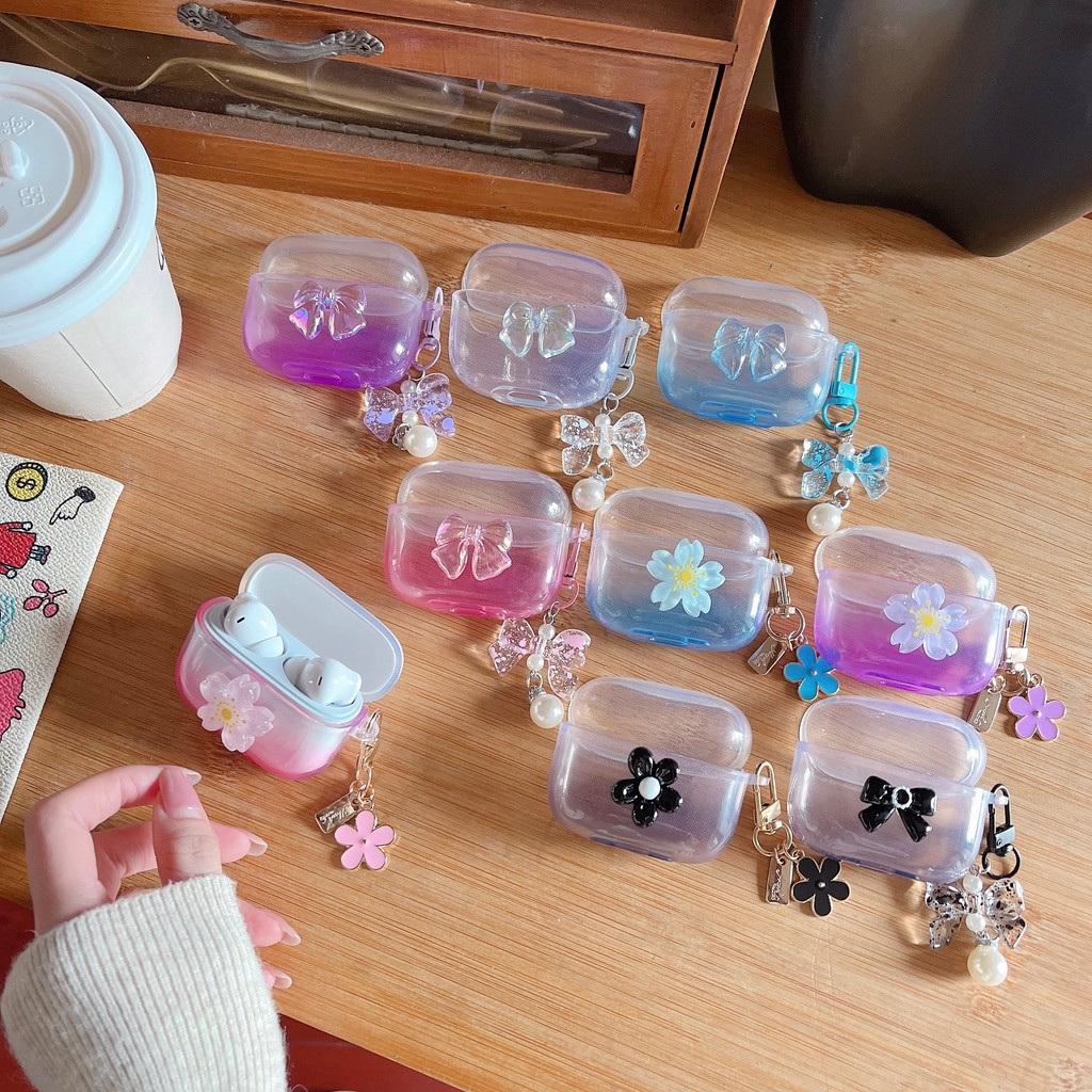 เหมาะสําหรับ Monster XKT26 เคส Case เคสหูฟัง Creative Gradient Bow รูปแบบดอกพีช