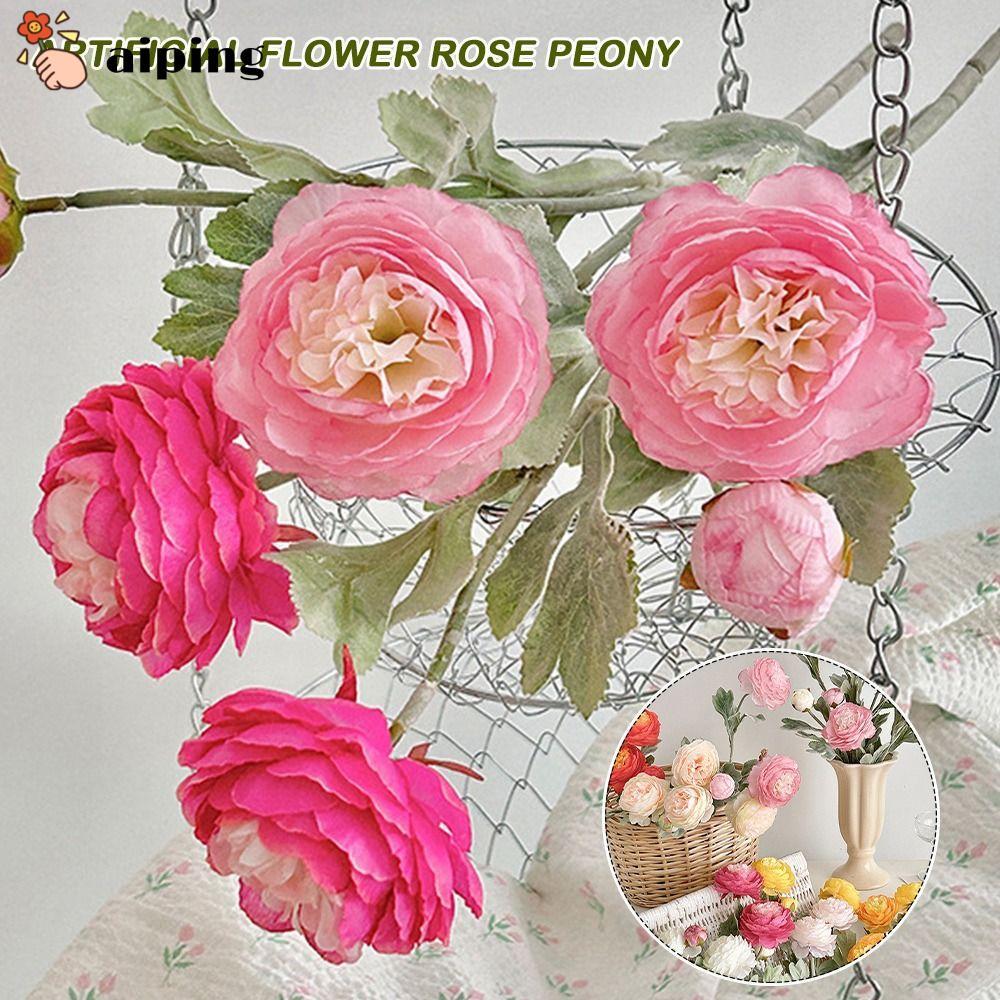 AIPING ดอกไม้ประดิษฐ์ Rose Peony, เหมือนจริง Flocking Lotus กํามะหยี่ดอกไม้ผ้าไหม, 3 หัว 50 ซม.จําลองดอกไม้งานแต่งงานห้องนั่งเล่นตกแต่ง