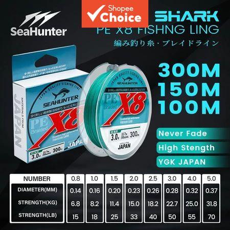 SEAHUNTER สายถักเปีย PE X8 สีฟ้า – 15-70 ปอนด์ (100ม./150ม./300ม.)