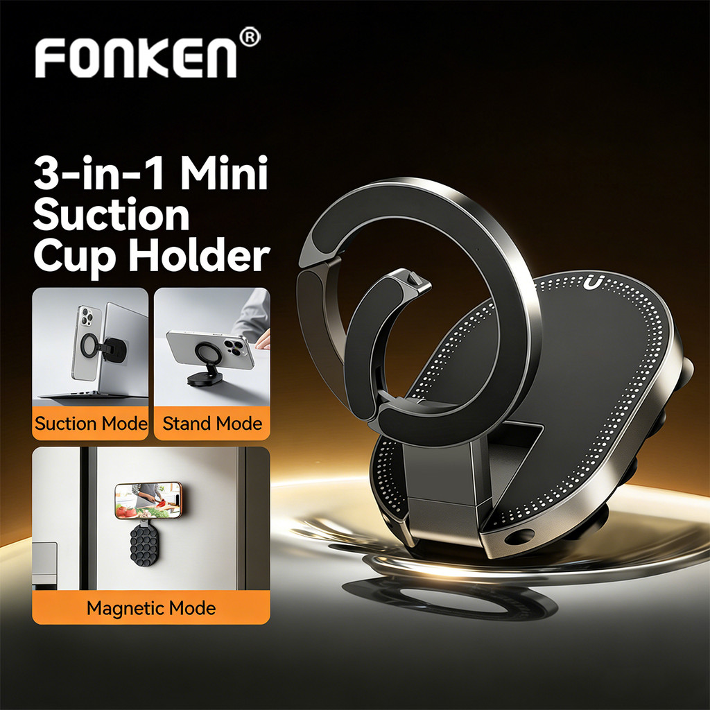 Fonken 3 in 1 MagLock ถ้วยดูดโทรศัพท์ Mount Desktop Stand สําหรับ iOS 17/16/15 พร้อมก้นดูดสําหรับกระ